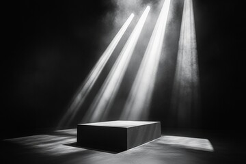 Aufkleber - Spotlights illuminating empty stage in black and white minimalist composition