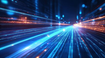 Poster - Futuristic data highway, digital speed, glowing streaks, abstract tech background, website header