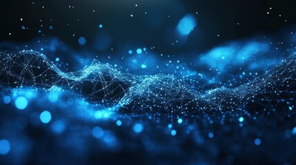 Poster - Abstract blue digital wave, glowing particles, dark background, technology concept