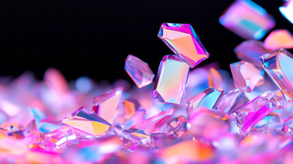 Poster - Detail-oriented view focusing on neon candy shards scattered in a lively pattern, illustrating an