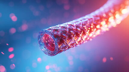 Poster - Artistic angle of a stent-like device or graft material, spotlighting innovation in modern vascular