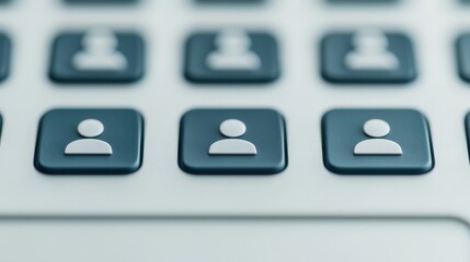 Poster - A close-up of a keyboard with user icons, highlighting digital communication and social interaction through technology.