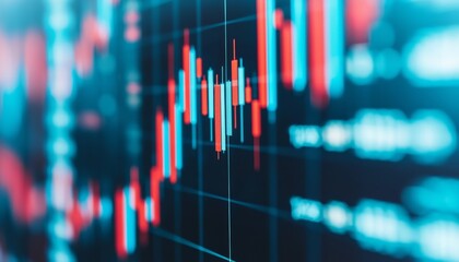 Poster - a close-up of a digital stock market chart displaying candlestick patterns in vibrant colors, illust
