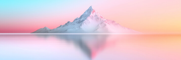 Aufkleber - Dreamlike perspective of a calm riverâ€™s reflection mirroring snow-capped mountains at dawn,