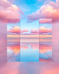 Aufkleber - Majestic panoramic scene featuring expansive cloud formations mirrored in a sprawling glass