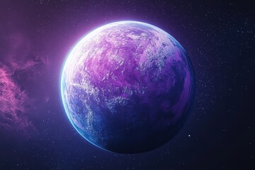 Poster - Purple planet glowing in a starry sky background