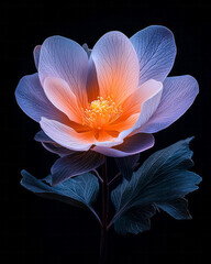 Poster - hyper-real macro shot of a single glowing blossom fading from deep violet to warm tangerine,