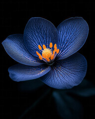 Poster - Hyper-real macro shot of a single glowing blossom fading from deep violet to warm tangerine,
