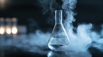 Poster - Transparent gas in laboratory beaker reveals molecular details and scientific experimentation. Generative AI