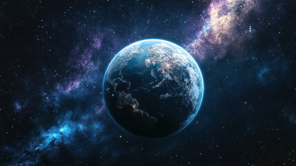 earth and another planet in space, with stars and nebula