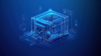 Poster - Abstract digital technology cube, futuristic, background, graphic design, digital art, showcasing innovation, use stock photo