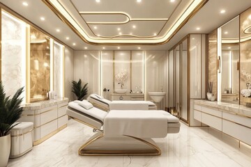 Poster - Luxurious spa treatment room featuring elegant design and modern amenities for relaxation and rejuvenation. Generative AI
