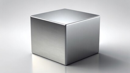 Aufkleber - a shiny metallic cube with a minimalist design, casting a subtle shadow