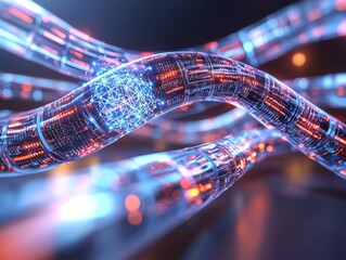Aufkleber - Dynamic Abstract Digital Data Network Glow Virtual Space 3D Illustration Tech Environment Close-Up Innovation Visuals