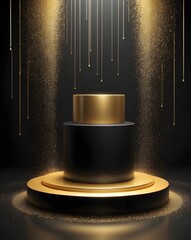 Aufkleber - a golden podium and golden particles dropping, perfect for product display, announcement