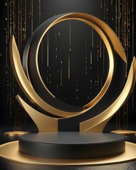 Aufkleber - a sophisticated black and gold podium for product display, with a minimalist design and an elegant aesthetic