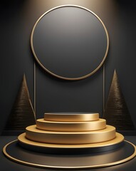 Poster - Elegant Gold and Black Product Display Podium with Blank Circle