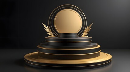 Poster - a luxurious golden podium display stand against a dark background