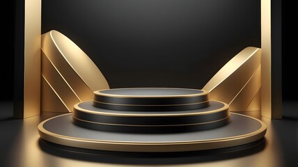Aufkleber - a black and golden podium platform, perfect for showcasing products. Its elegant design creates a luxurious and professional atmosphere