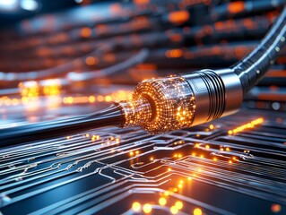 Aufkleber - Futuristic Data Transfer Technology Digital Networks High-Tech Environment Close-Up View Innovation Concept