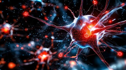 Aufkleber - Microscopic View of Neuron Network in Action Science Lab Digital Illustration High-Tech Environment Close-Up Perspective