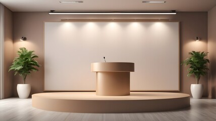 Aufkleber - podium in a presentation room, ready for a speaker with spotlight, plants around