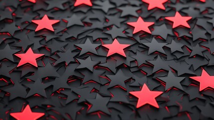 Poster - A close-up of black and red stars arranged in a decorative pattern, creating a striking visual contrast.