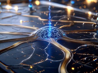 Aufkleber - Futuristic Neuron Network Abstract Digital Realm 3D Visualization Cyber Environment Close-Up Neural Connectivity Concept