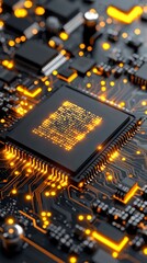 Aufkleber - Illuminated Microchip Circuit Board Technology Lab Close-Up Image Dark Environment Abstract View Electronic Innovation