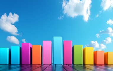 Poster - a vibrant arrangement of colorful blocks against a bright blue sky, symbolizing growth and creativit