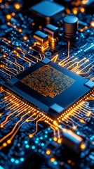Aufkleber - Illuminated Circuit Board Close-Up Technology Showcase in Vibrant Electronics Environment
