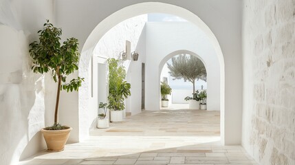 Poster - A pure white archway leading into a sunlit space