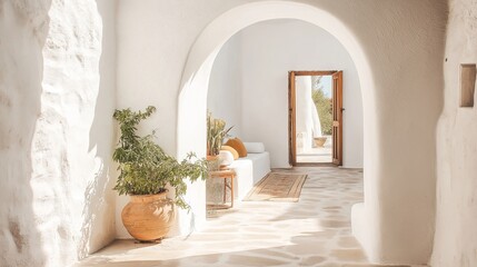 Poster - A pure white archway leading into a sunlit space