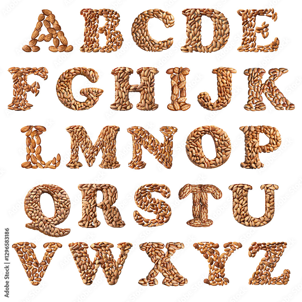 All the letters of the alphabet, A to Z, almond design transparent ...