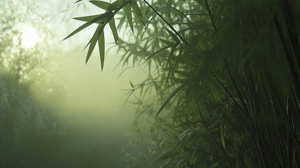 Poster - A quiet bamboo forest with only soft morning light peeking through