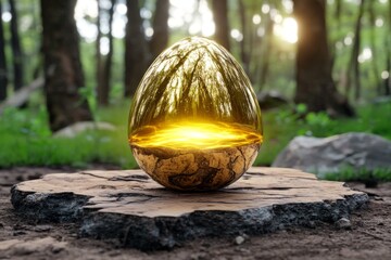 Poster - A mythical golden egg yolk levitating in the air, glowing with magical energy