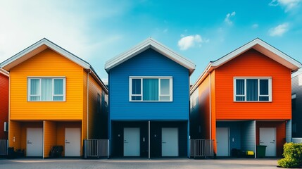 Poster - A row of identical minimalist houses, except one in a bold color