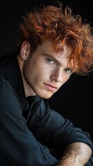 Poster - A man with red hair and green eyes is sitting in a black shirt
