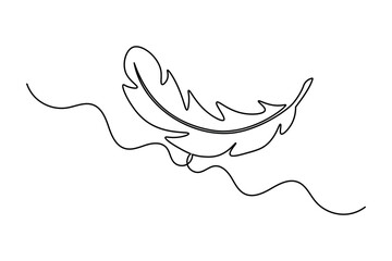 Fototapete - Continuous one line art drawing of Bird feather outline vector illustration
