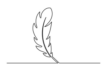Fototapete - continuous one line art drawing of Bird feather minimalist on white background vector design