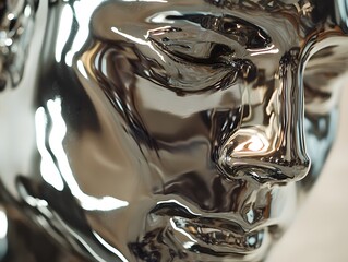 Poster - Close-Up of Reflective Metallic Sculpture Showcasing Facial Features