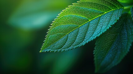 Poster - A leaf with water droplets in focus against a softly blurred background creating a dreamy effect