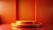 © lapeepon - Vibrant red orange abstract composition on a pedestal podium for product presentation in a modern corporate setting