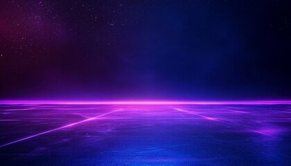 Poster - A vibrant, futuristic landscape featuring a glowing purple horizon against a dark, starry background, evoking a sense of depth and mystery.