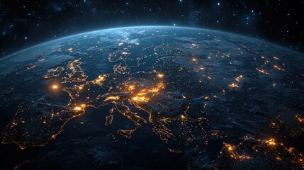 Wall Mural - Aerial view of earth from space showcasing the planets curvature and atmosphere in a stunning cosmic perspective