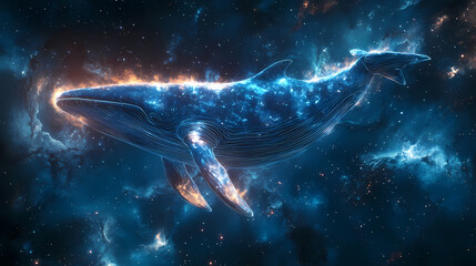 Wall Mural - a luminous galactic whale gracefully navigates the cosmos, merging the mysteries of the ocean with t