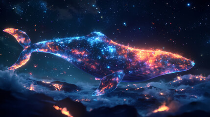 Wall Mural - a luminous galactic whale gracefully navigates the cosmos, merging the mysteries of the ocean with t