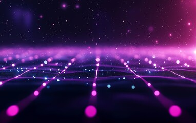 Poster - A vibrant, digital landscape featuring a grid of glowing dots in shades of purple and pink, suggesting a futuristic or tech-inspired environment.