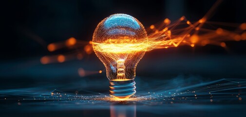 Poster - A glowing light bulb surrounded by electric sparks, symbolizing innovation and bright ideas in a futuristic setting.