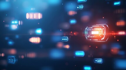 Fototapete - A vibrant, abstract digital background featuring glowing blue and red lights, representing technology and data flow.